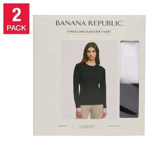 Banana Republic Women's Ribbed Crewneck Long Sleeve T-shirt, 2-pack-NEW